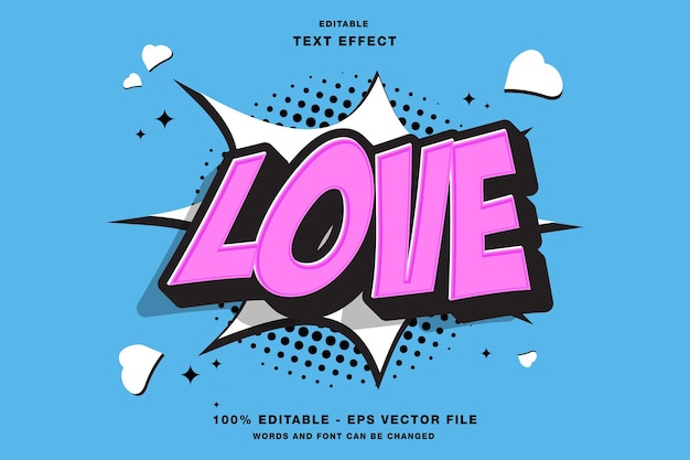 Vector love comic editable text effect