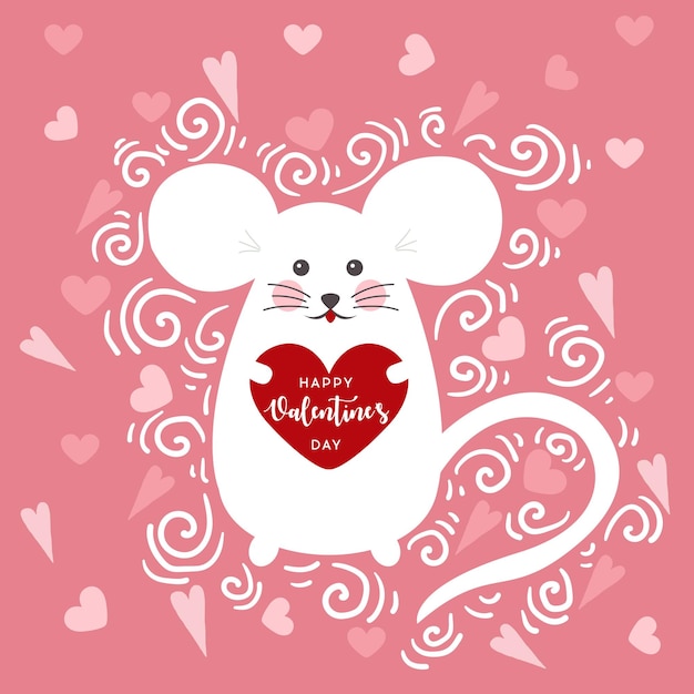 Love concept mouse with heart in cartoon style cute mouse in love vector cartoon style romantic