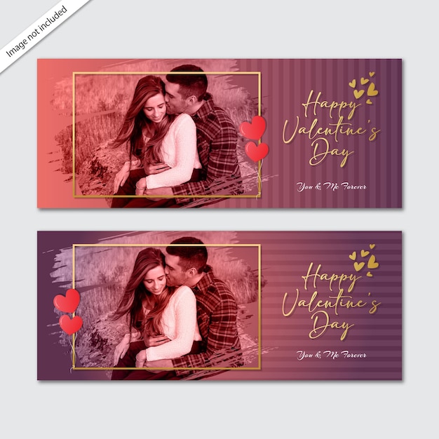 Vettore amore coppia felice abbracciando san valentino carte e banner con foto di coppia