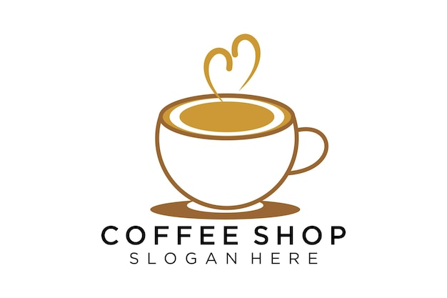 love cup logo of gold coffee on white background. Stylized graphic vector logo