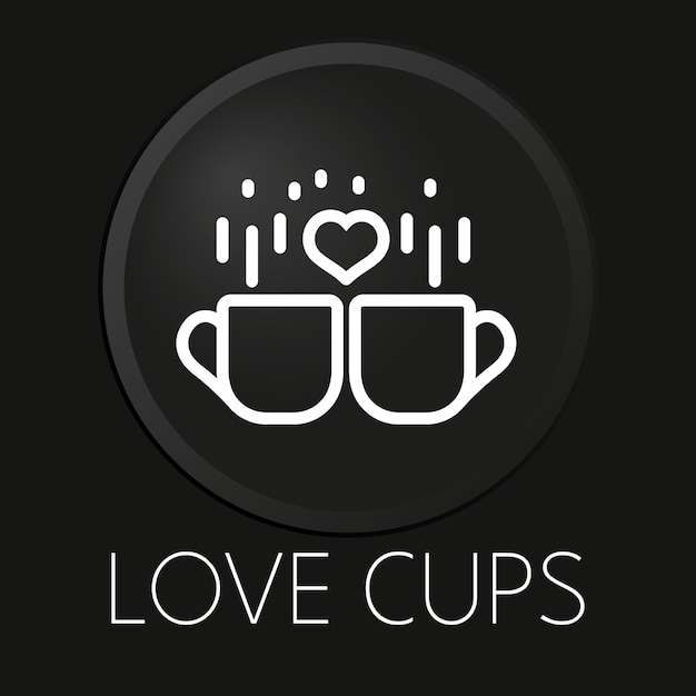 Icona della linea vettoriale minima delle tazze d'amore sul pulsante 3d isolato su sfondo nero vettore premium xa