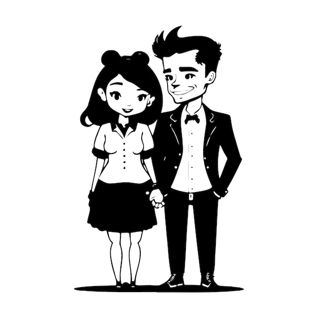 Love dating Celebrating in Black and White Cartoon Illustration on White Background