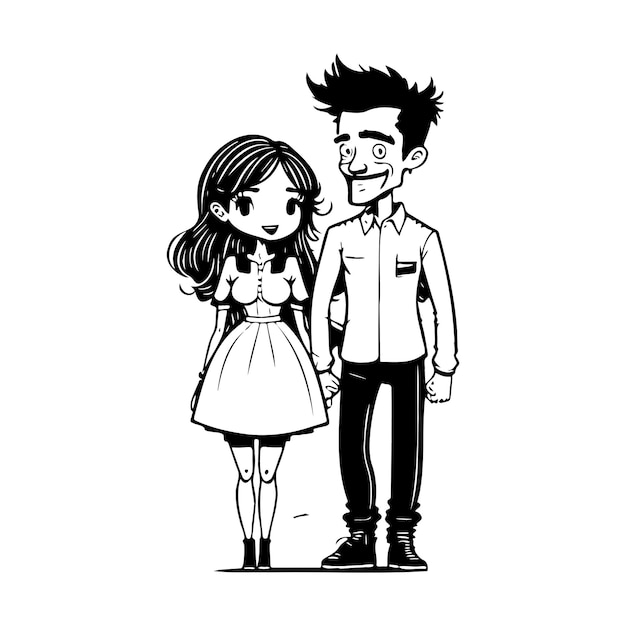 Love dating Celebrating in Black and White Cartoon Illustration on White Background