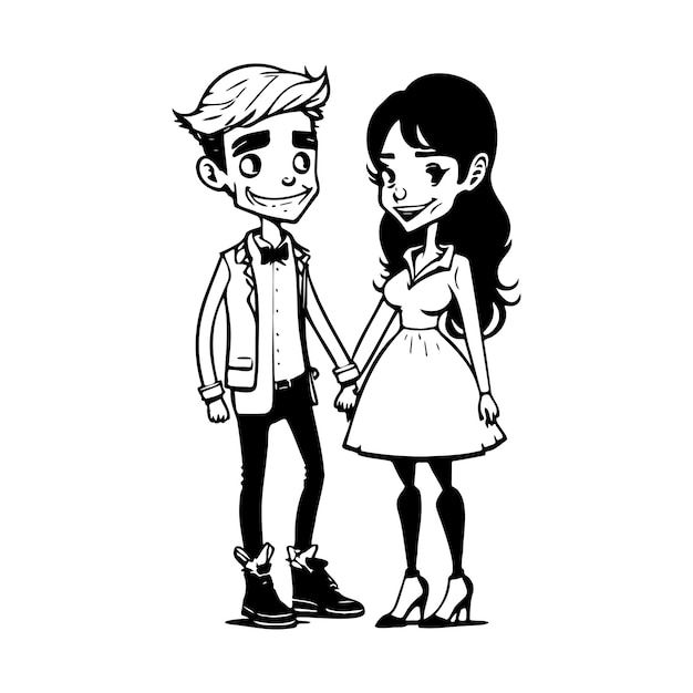 Love dating Celebrating in Black and White Cartoon Illustration on White Background