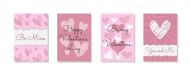 Poster di giorno d'amore rosa cuori disegnati a mano e frasi romantiche carine moda vendita scarabocchio carta di san valentino bacio felice cornice cool negozio promozione astratto sfondo disegno vettoriale