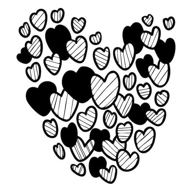 Love Decor from small doodle hearts Outline drawing Romantic valentine