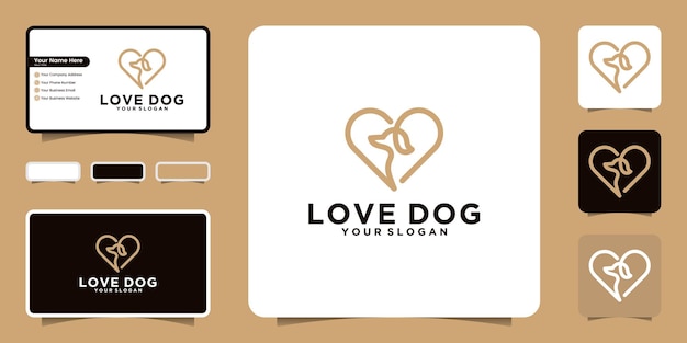 Love dog-logo met lijnstijl, geïnspireerd visitekaartje