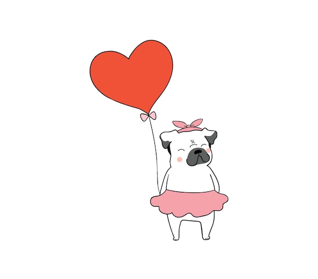 Vector love dog with baloon cute dog cute dog