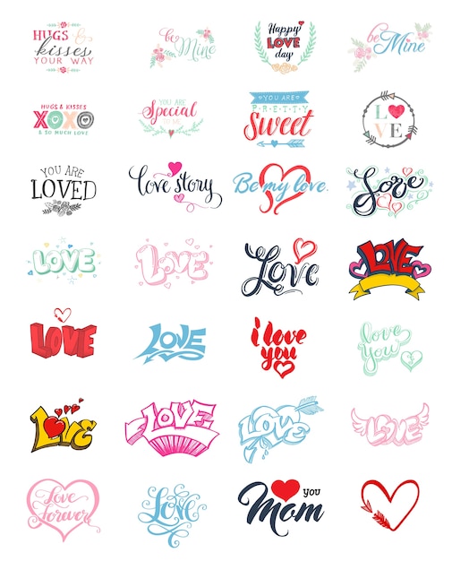 Love drawn collection for Valentine's day and wedding card.