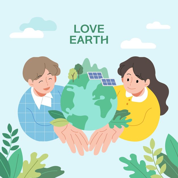 ベクトル 地球を愛する 男と女が地球を抱きしめる