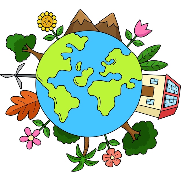 Vector love earth cartoon colored clipart illustration