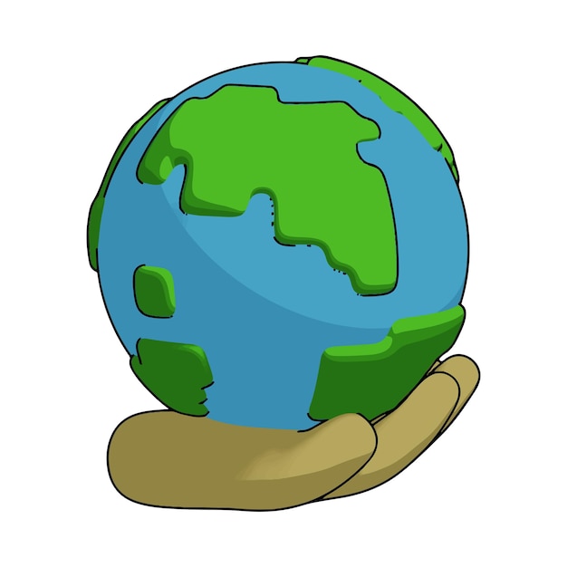 Love Earth Day cartoon illustration icon Earth Hand