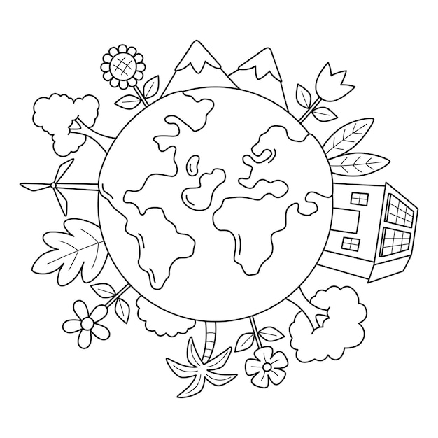 Vector love earth isolated coloring page for kids