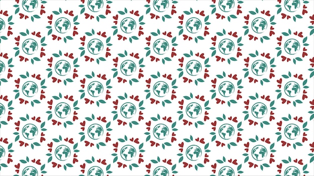 Love earth seamless pattern with heart and leaf icon