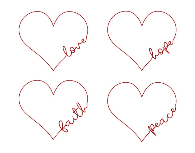 Vettore amore fede speranza pace forma del cuore san valentino maglietta disegno vettore citazione d'amore