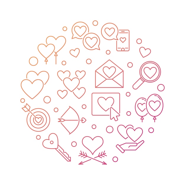 Love and feelings vector round colored outline illustration