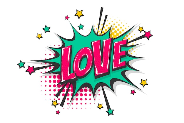 Love feelings wow comic text speech bubble Colored pop art style sound effect