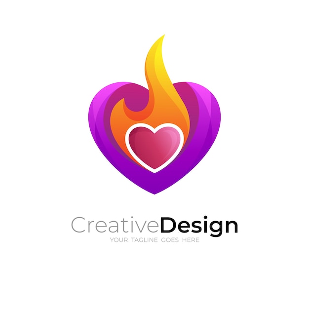 Love and flame design colorful, 3d colorful