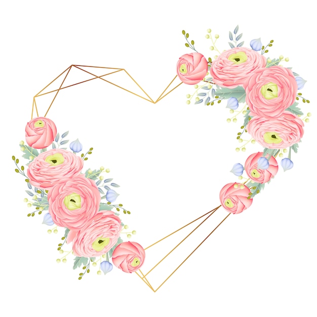 Love floral frame background with ranunculus flower