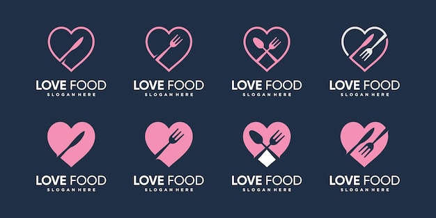 Коллекция логотипов love food с креативным стилем premium векторы