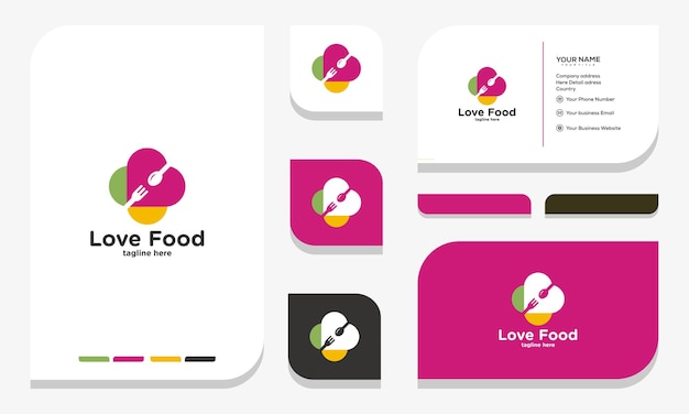 любовь еда дизайн логотипа и визитная карточка