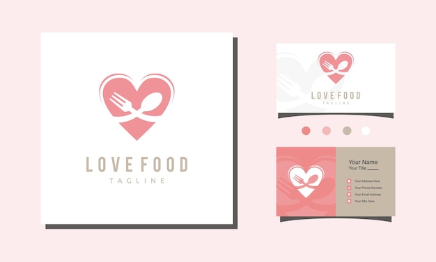 Love food logo ontwerp cafe of restaurant embleem vork lepel en hart combinatie vector icon