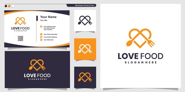 Love food logo with modern line art style and business card design template