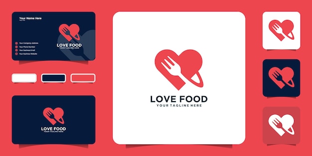 Любовь и вилка, дизайн логотипа love food и визитная карточка