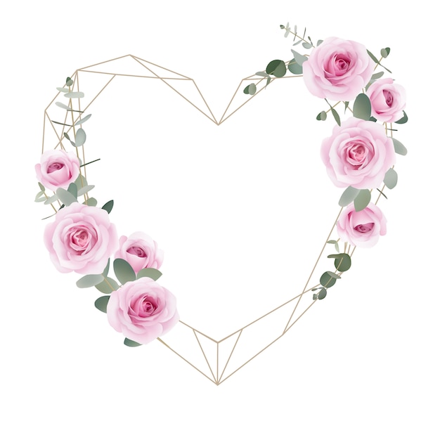 love frame background floral roses and eucalyptus leaf