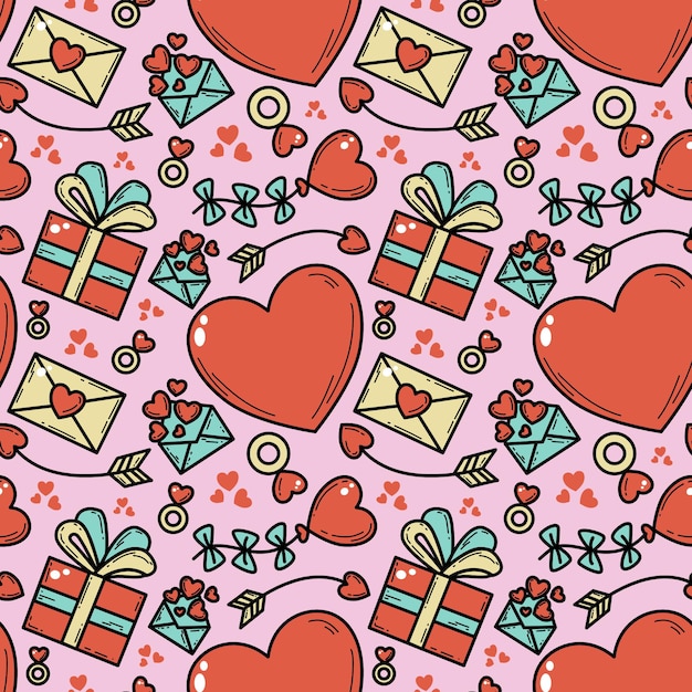 Amore e regalo doodle seamless pattern