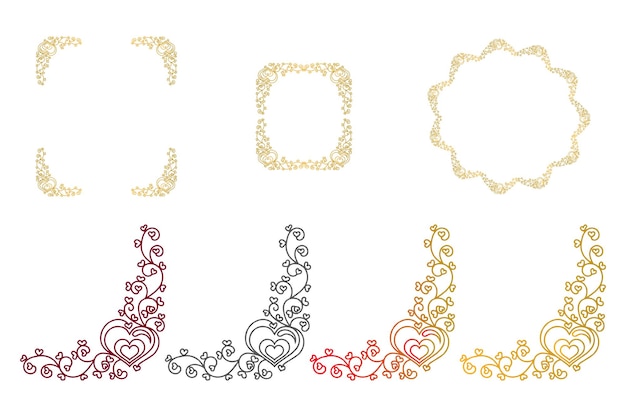 Vettore love golden lace corner border frame giorno di san valentino