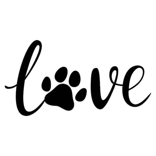 Amo la scritta disegnata a mano con la stampa della zampa di cane o gatto frasi sugli animali domestici citazioni amante dei cani