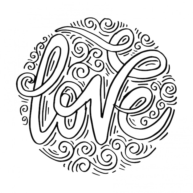 Love Hand lettering Handmade calligraphy on circle background.