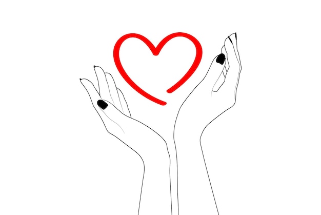 Любовные руки Очертание вектора и вручную нарисованные любящие руки с черными ногтями
