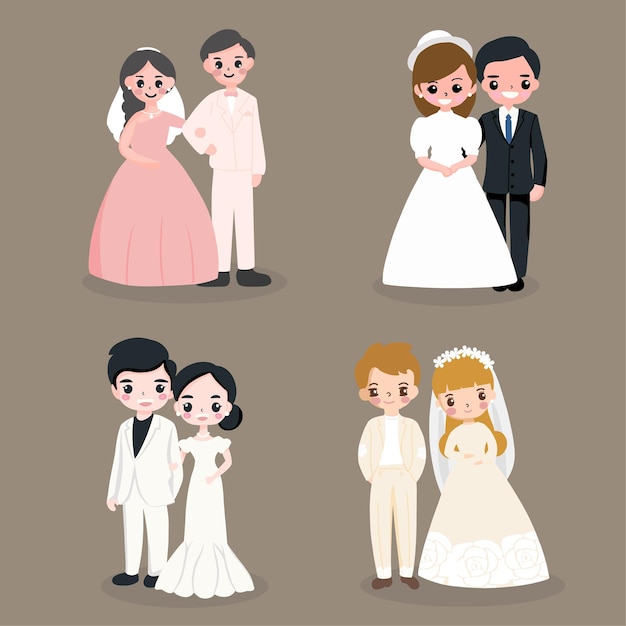 Love and happy couple wedding vector illustration of man and woman just married for greeting card design template