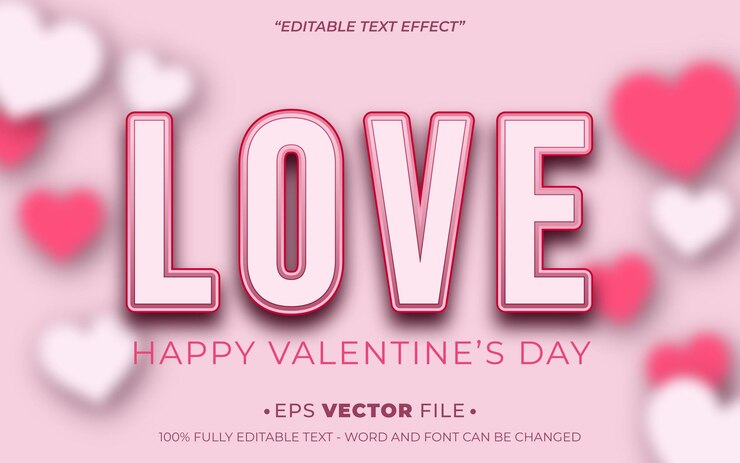 Vector love happy valentines day 3d text effect editable vector