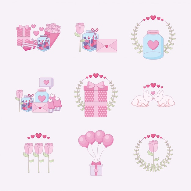 Love and happy valentines day icon set