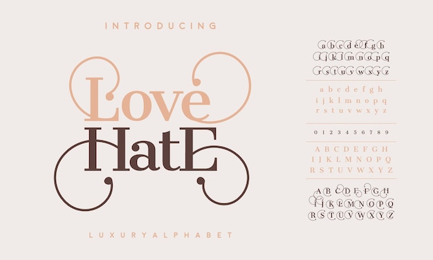 Love hate luxury elegant alphabet letters and numbers Elegant wedding typography classic serif font