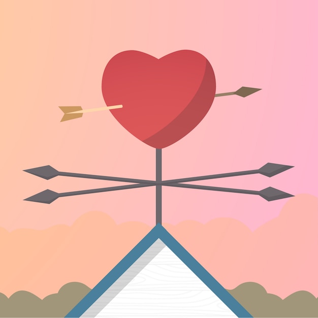 Love heart confusion direction compass cupid arrow illustration 