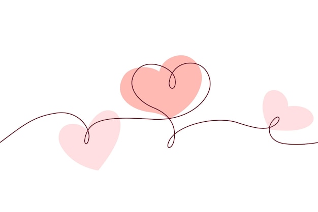 Love heart continuous line drawing whith red pink shape Seamless garland Black isolated linear template Comic Doodle concept design Outline simple border for social media web dialog chat