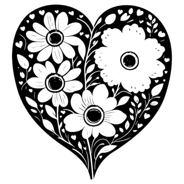 Vector love heart flower floral valentine illustration sketch draw