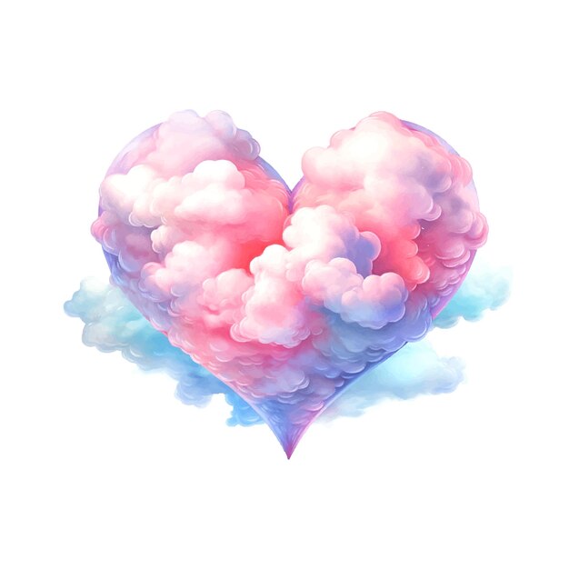 Love heart illustration cute girly pastels watercolor style idealistic fluffy clouds in heart shape