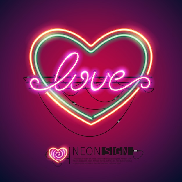 Love heart kleurrijke neonreclame