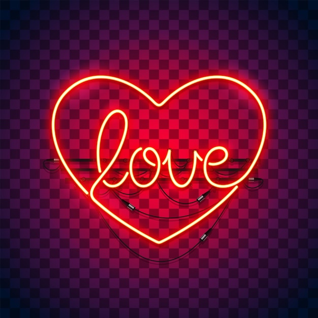 Love Heart Neon Sign op Transparantie