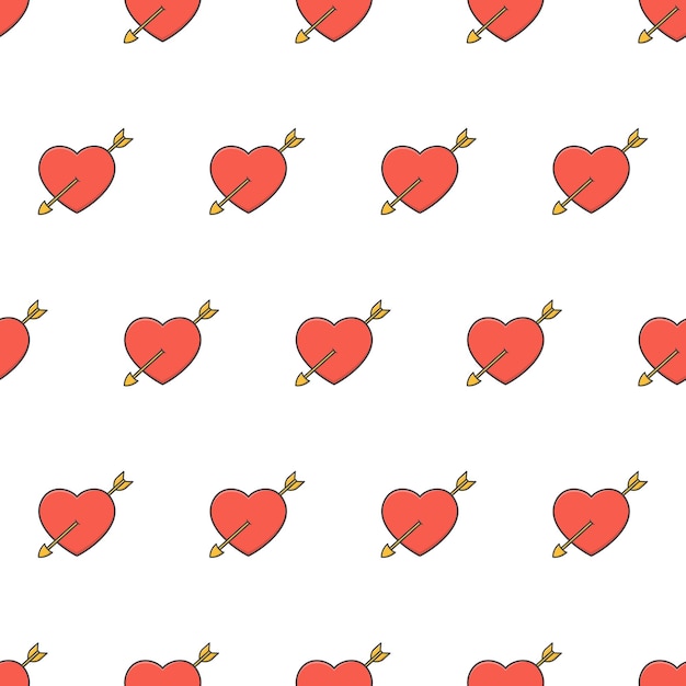 Love heart pierced by an arrow seamless pattern  . red heart theme   illustration