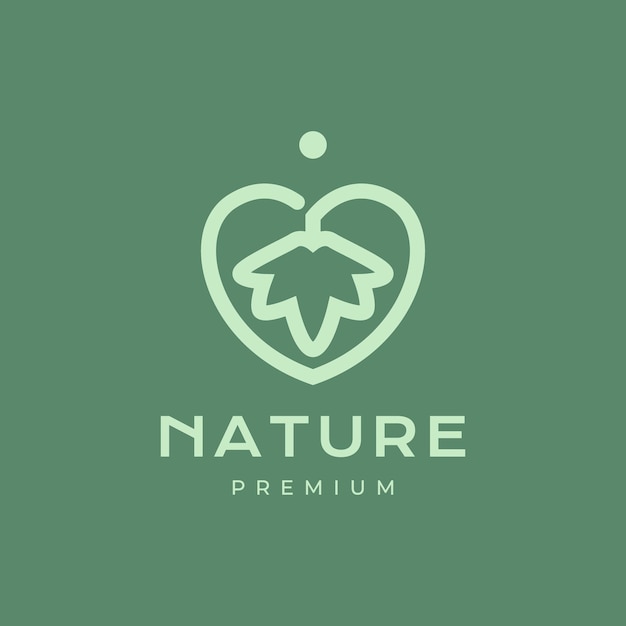 Love heart shape leaves nature herbal minimalist style line logo design vector icon illustration