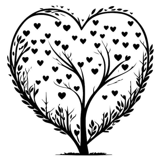 Amore albero a forma di cuore valentino illustrazione schizzo disegno a mano