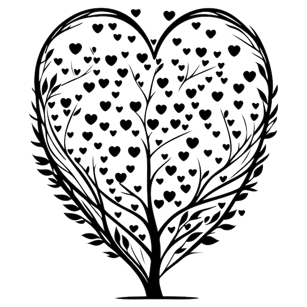 love Heart Shaped Tree Valentine illustration sketch hand draw