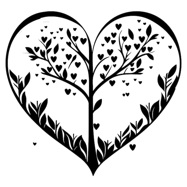 사랑의 심장 모양의 나무 발렌타인 일러스트레이션 스케치 손 그림