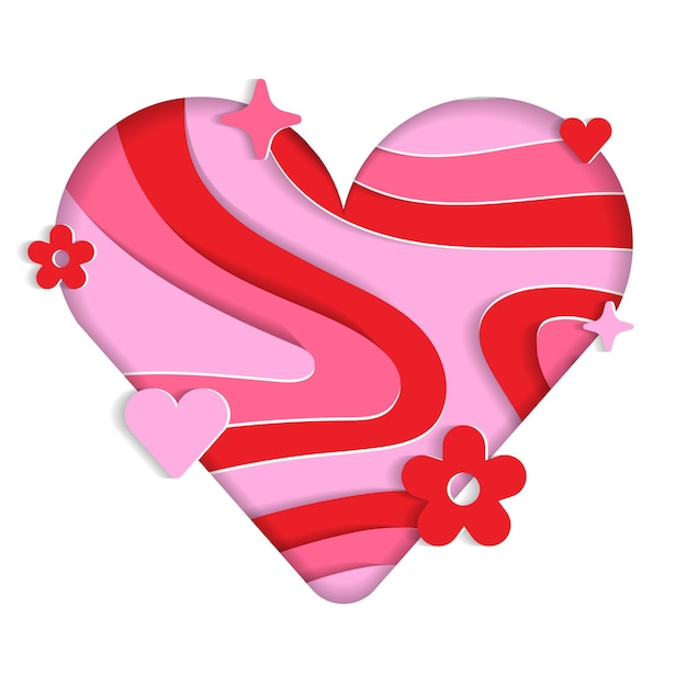 Vector love heart sign abstract white paper lively flower heart sparkle shine valentines day red light pink